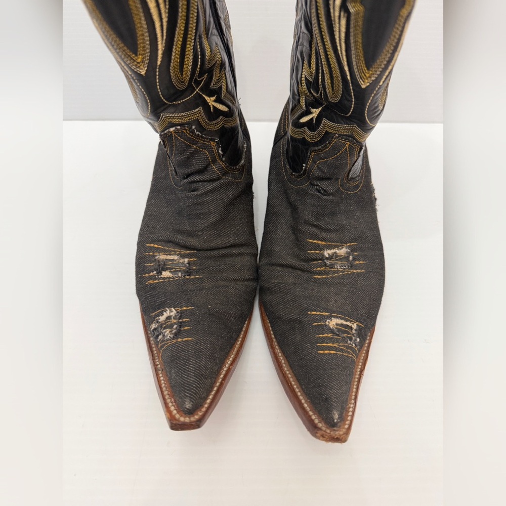 White Diamonds Denim Distressed Western Boots - 7 - Picture 4 of 13
